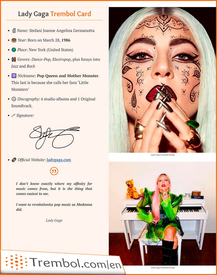 Lady Gaga Trembol Card Lady Gaga Trembol Card