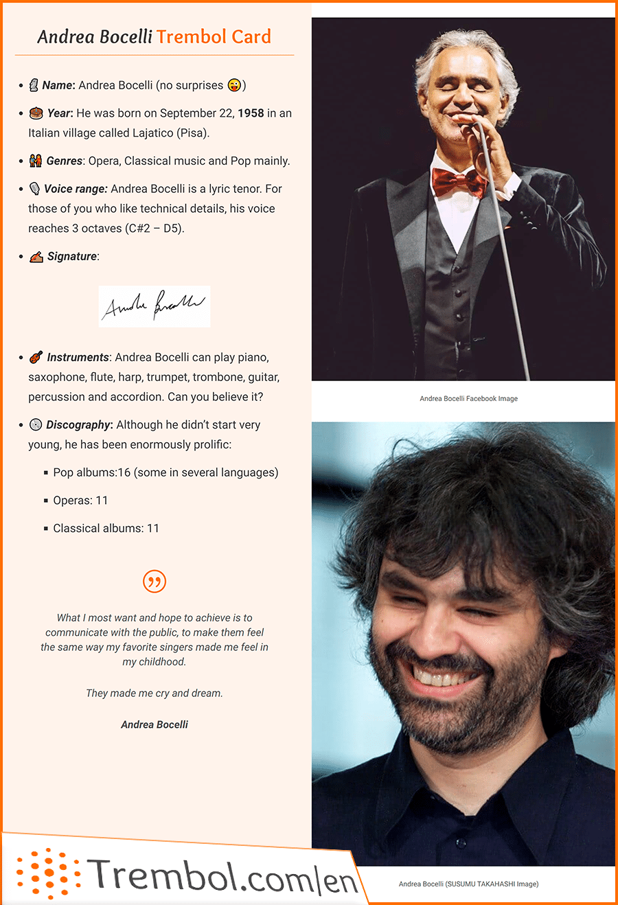 Bio Andrea Bocelli EN Foo Fighters Trembol Card